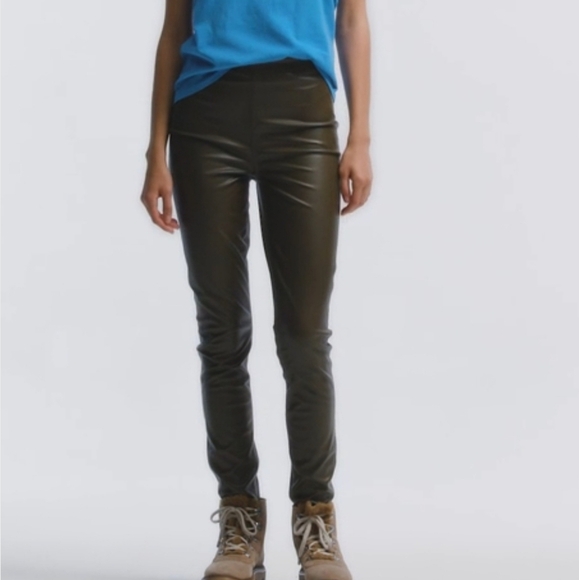 RAG & BONE Coated Pull On Highrise Jeans Pants Cotton Stretch Army Green S 4 - Picture 1 of 14